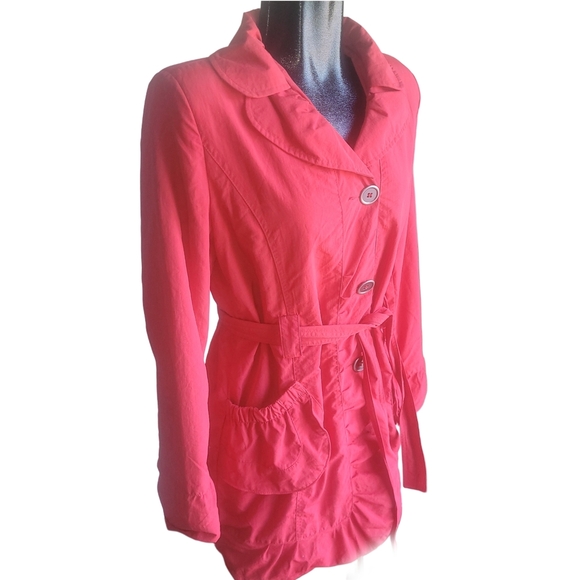 Nuage Red Mid-Length Belted Trench Coat L - Picture 3 of 7
